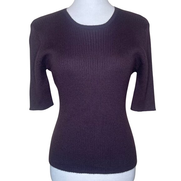 Harvé Benard Purple Ribbed Wool Blend Knit Top - Size L - Picture 2 of 10